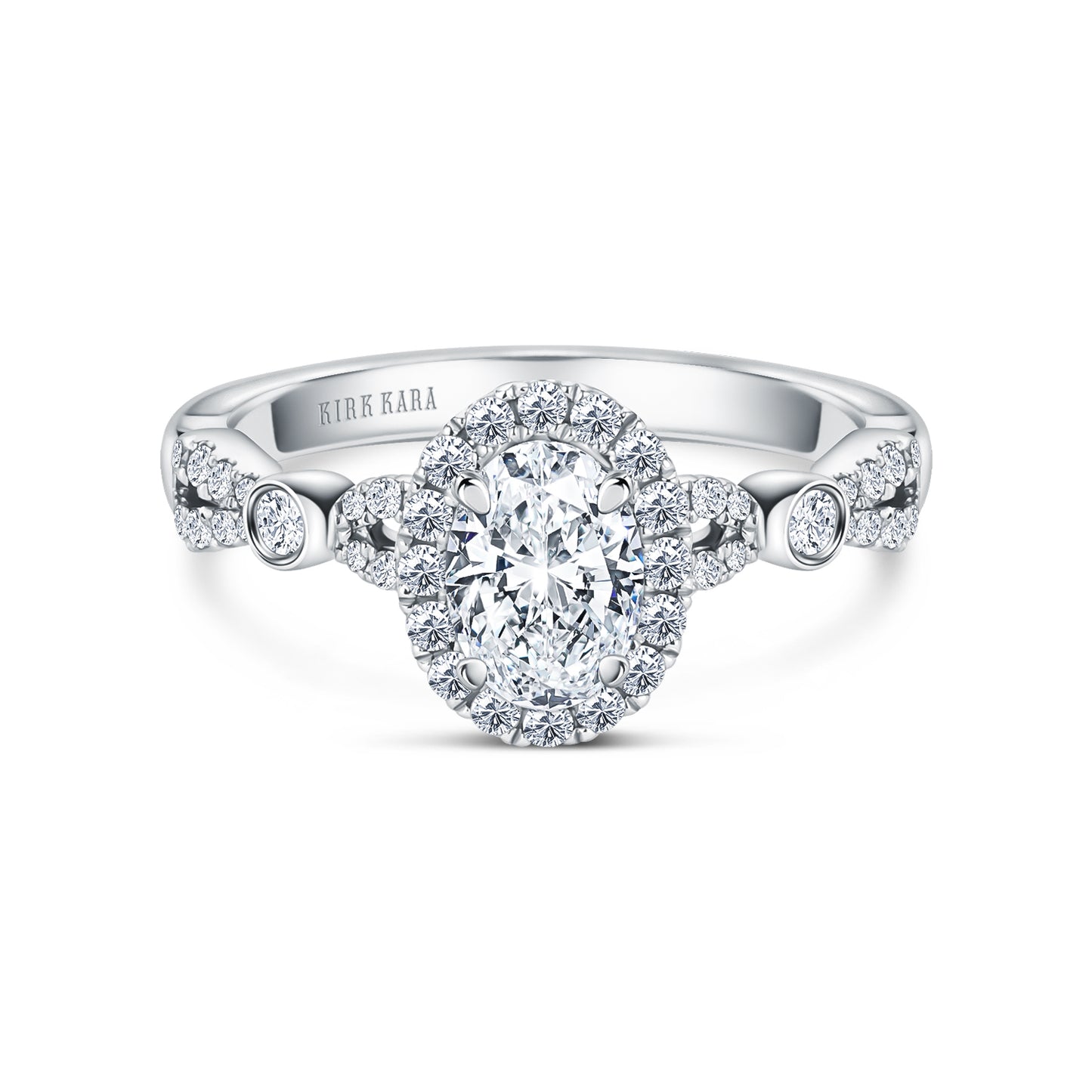 Deco Bezel Accent Floating Halo Diamond Engagement Ring