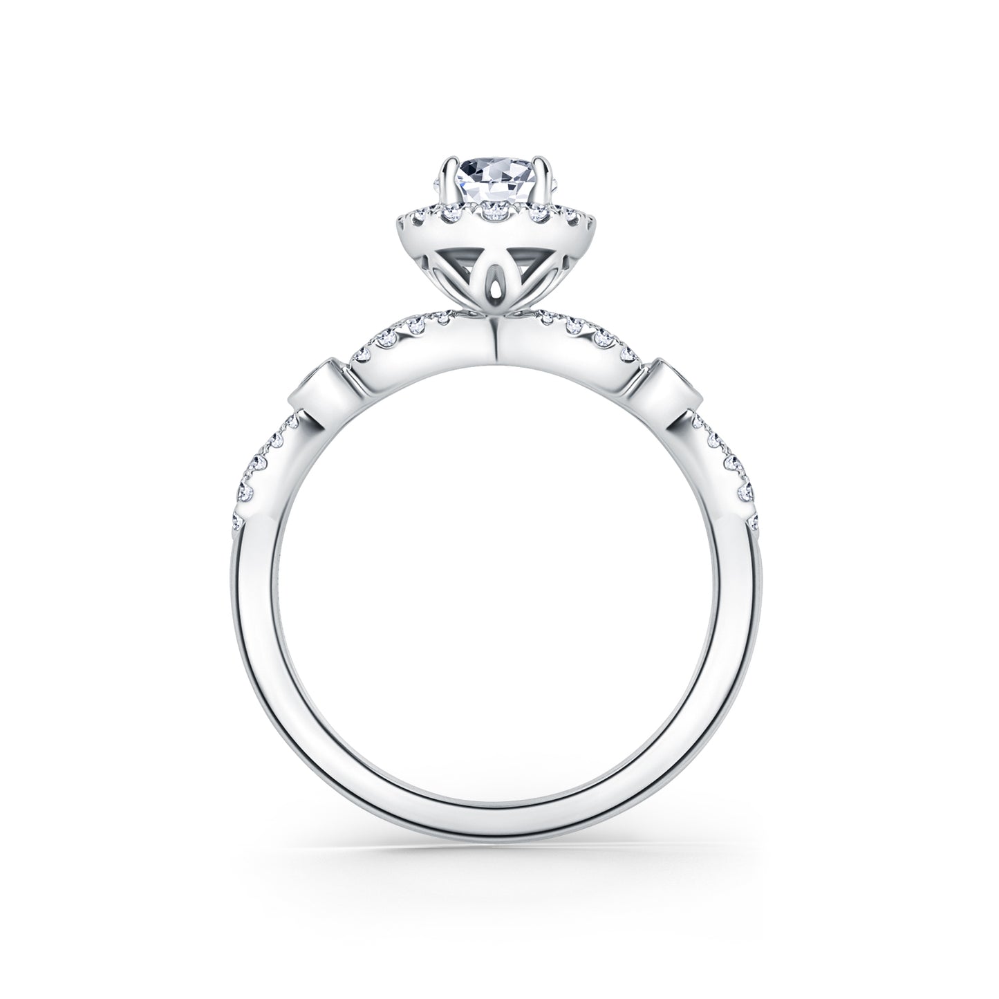 Deco Bezel Accent Floating Halo Diamond Engagement Ring