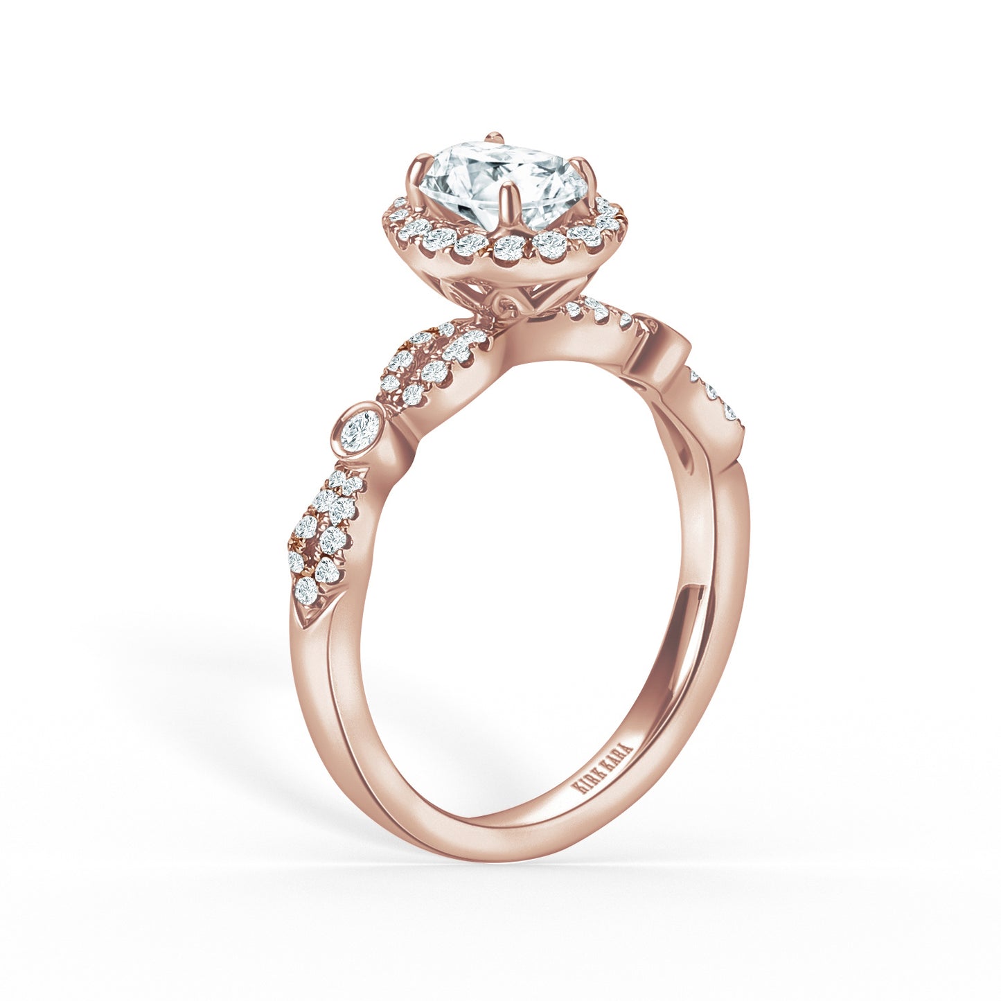 Deco Bezel Accent Floating Halo Diamond Engagement Ring