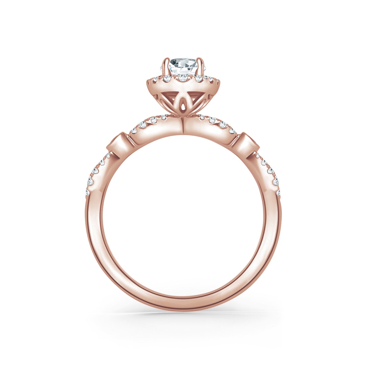 Deco Bezel Accent Floating Halo Diamond Engagement Ring