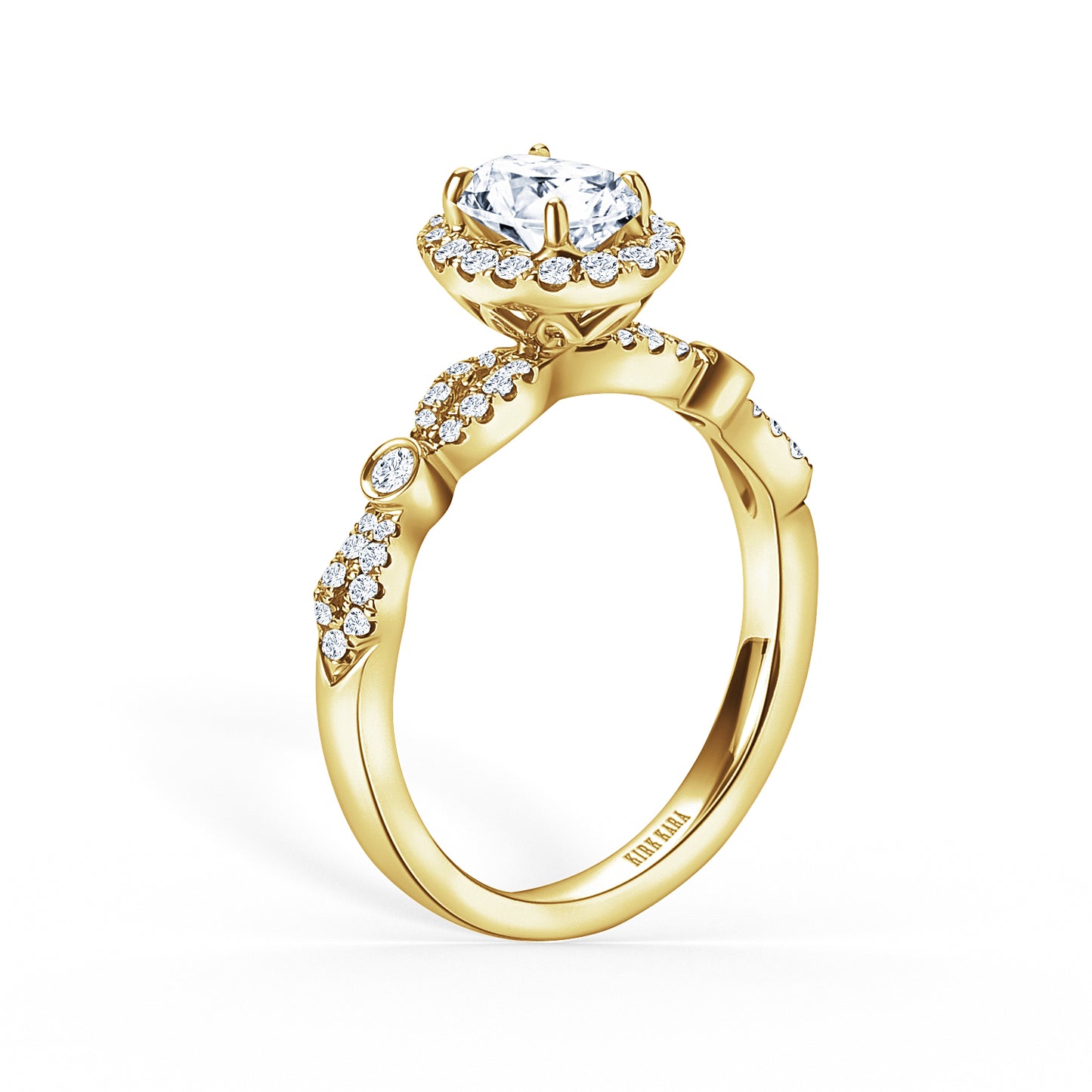 Deco Bezel Accent Floating Halo Diamond Engagement Ring