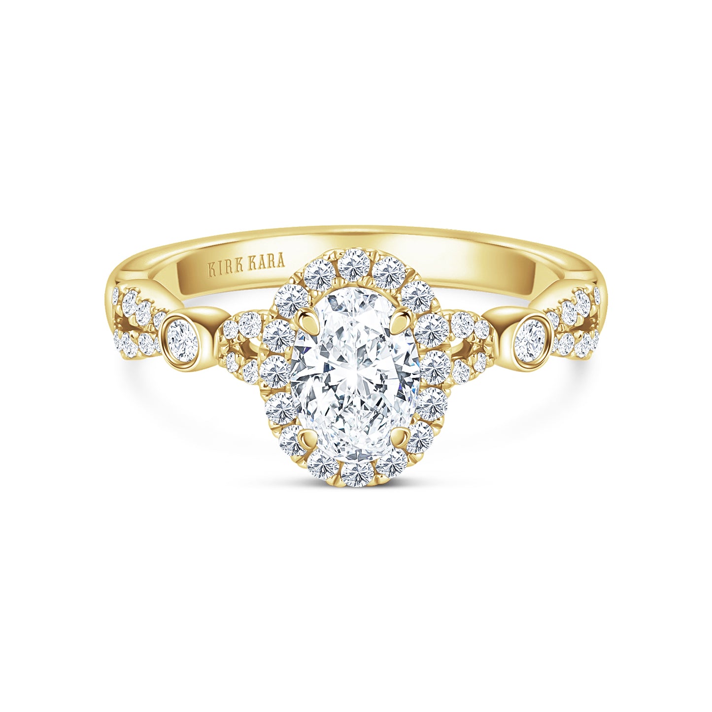 Deco Bezel Accent Floating Halo Diamond Engagement Ring