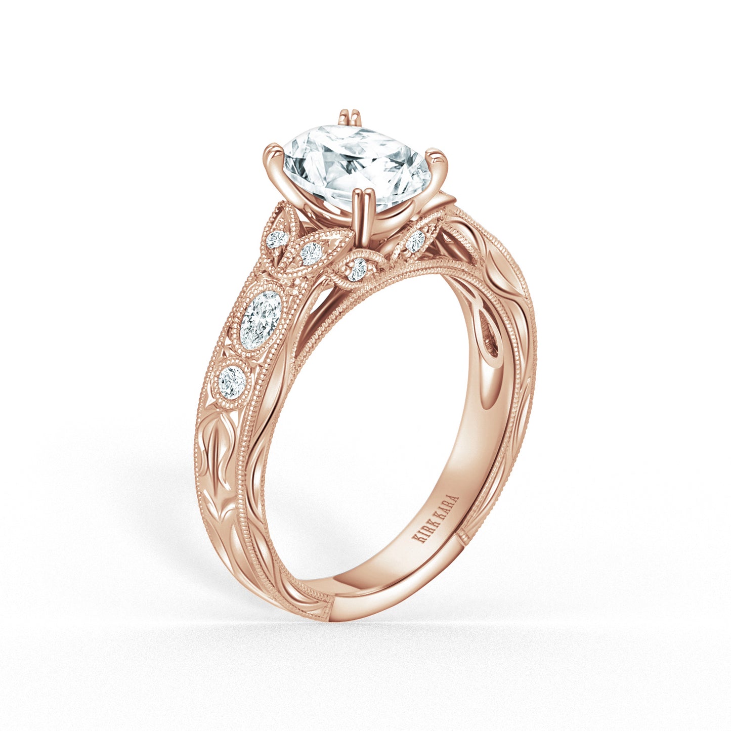 Leaf Oval Accent Diamond Engagement Ring