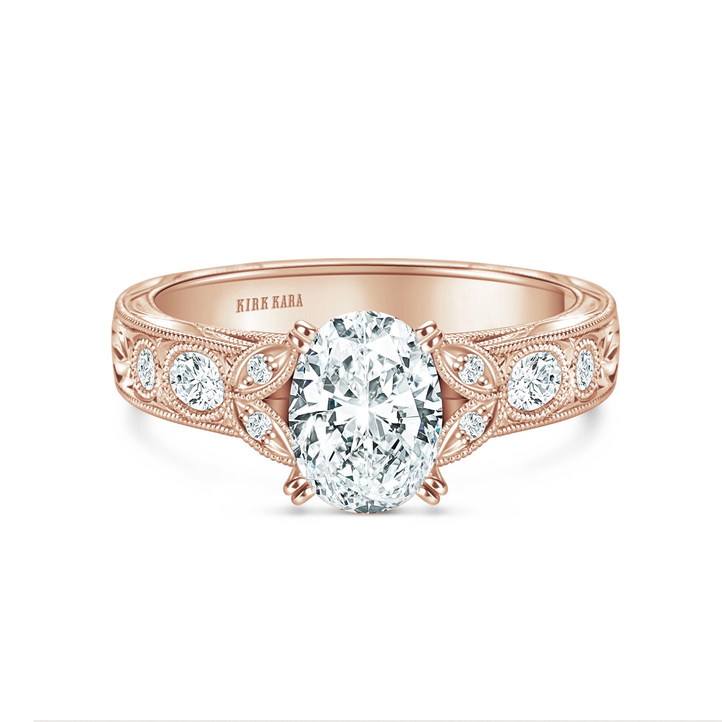 Leaf Oval Accent Diamond Engagement Ring