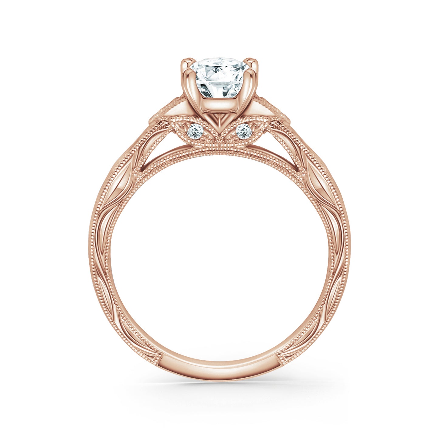 Leaf Oval Accent Diamond Engagement Ring