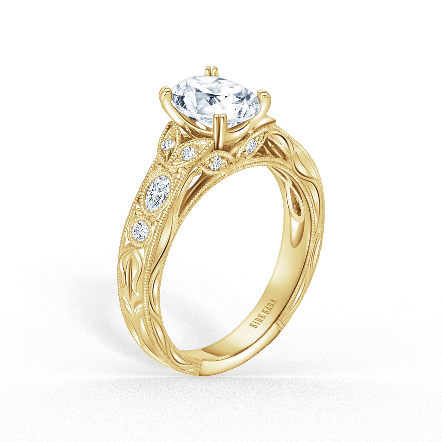 Leaf Oval Accent Diamond Engagement Ring