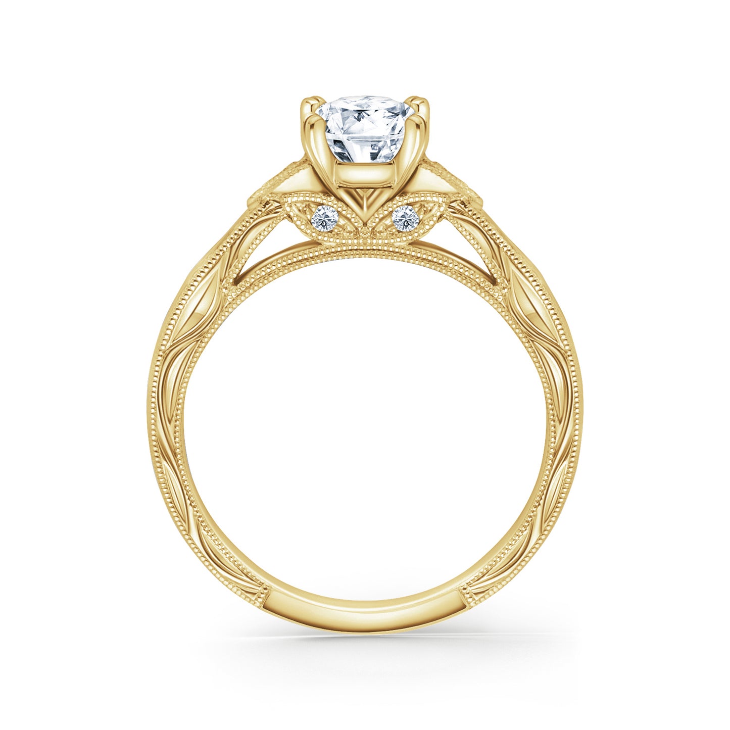 Leaf Oval Accent Diamond Engagement Ring