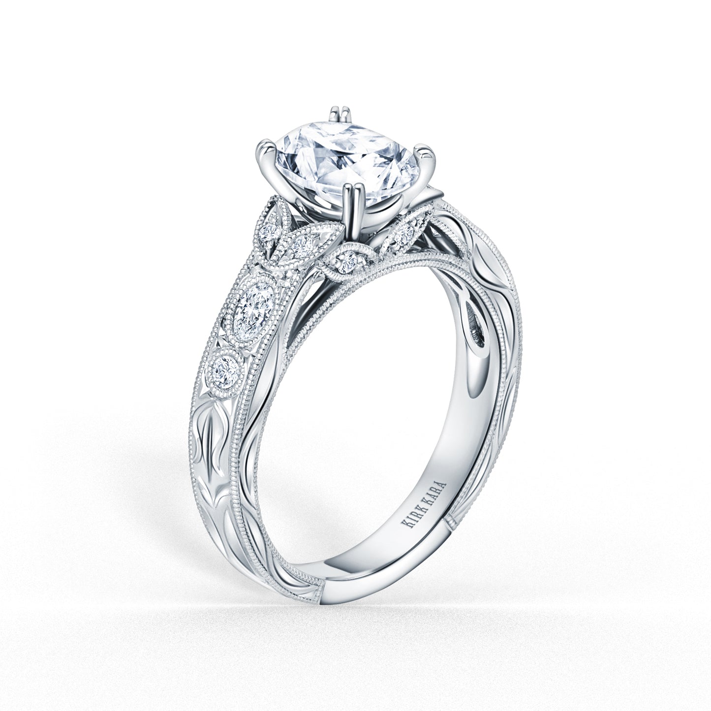 Leaf Oval Accent Diamond Engagement Ring