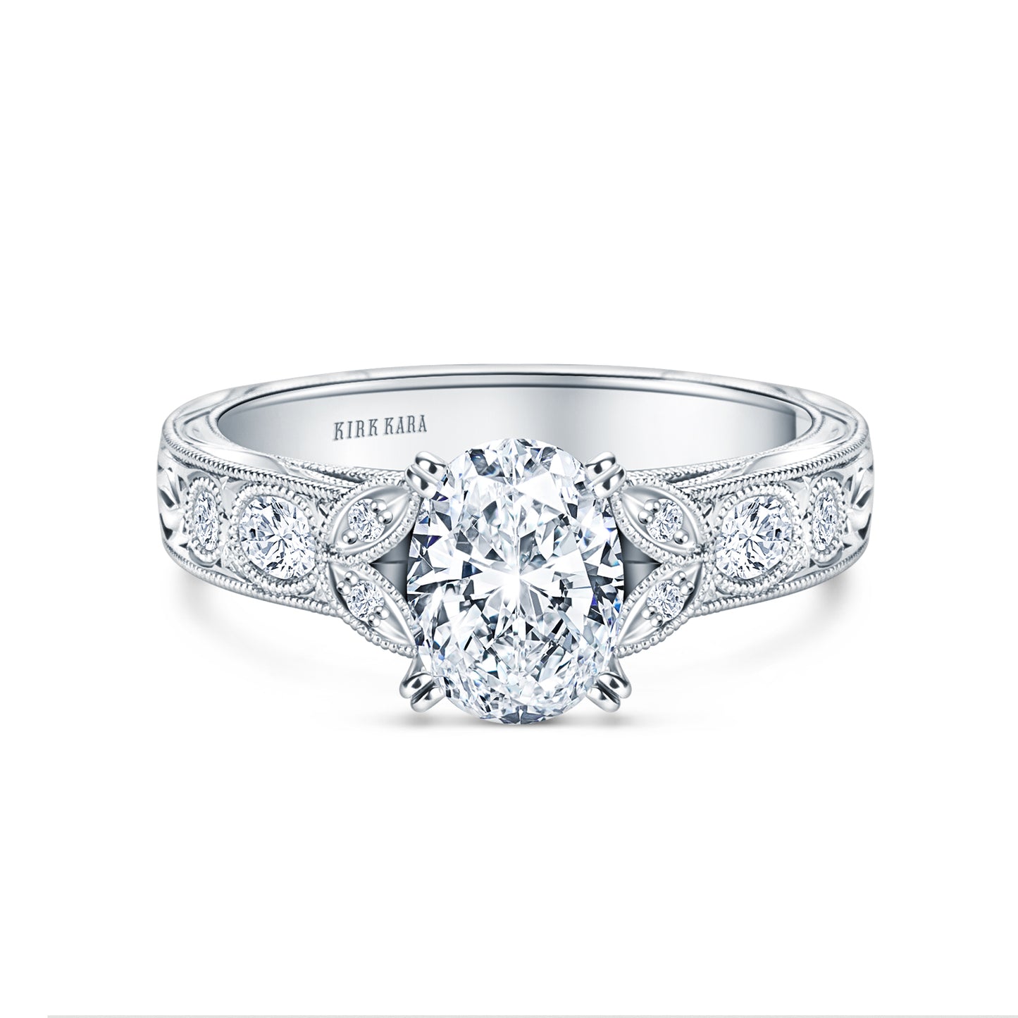 Leaf Oval Accent Diamond Engagement Ring