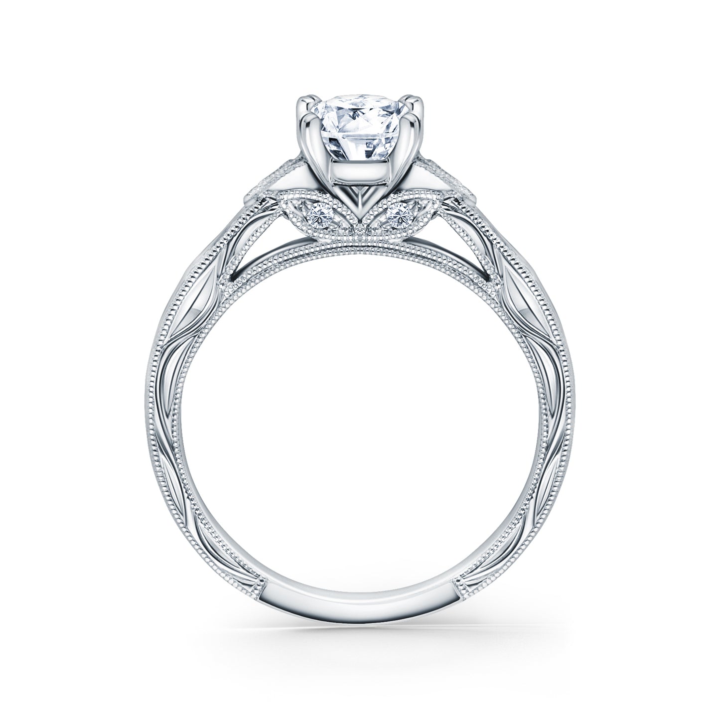 Leaf Oval Accent Diamond Engagement Ring