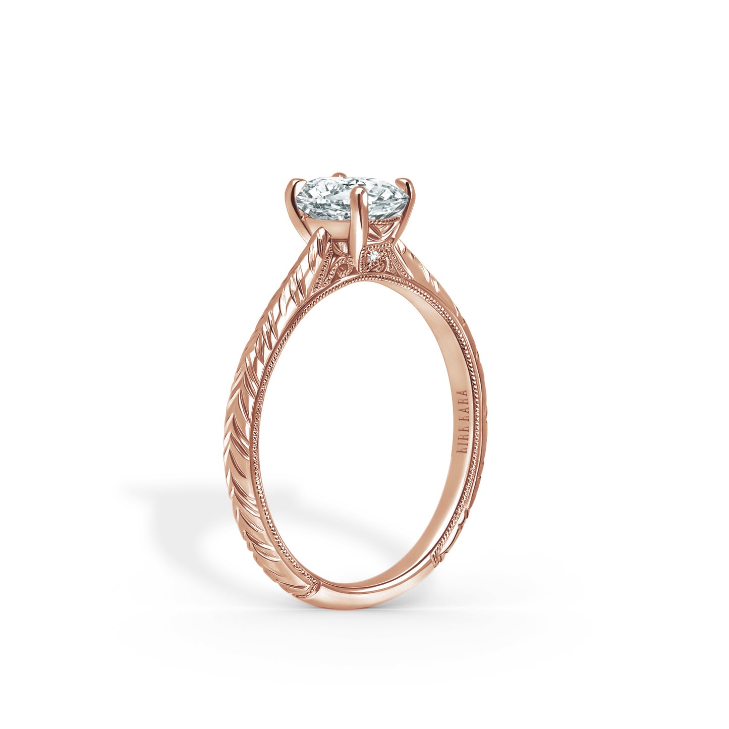 Delicate Wheat Engraved Cathedral Engagement Ring
