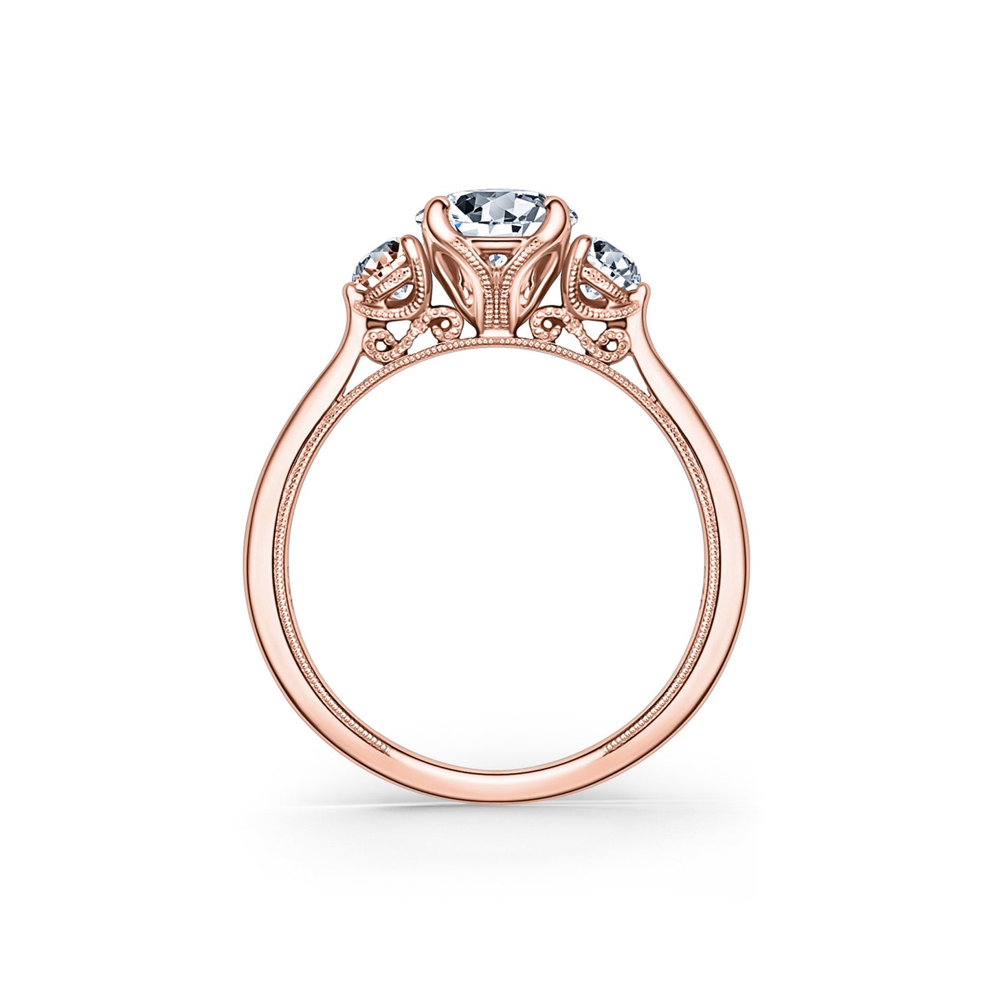 Three Stone Round Side Stone Diamond Engagement Ring