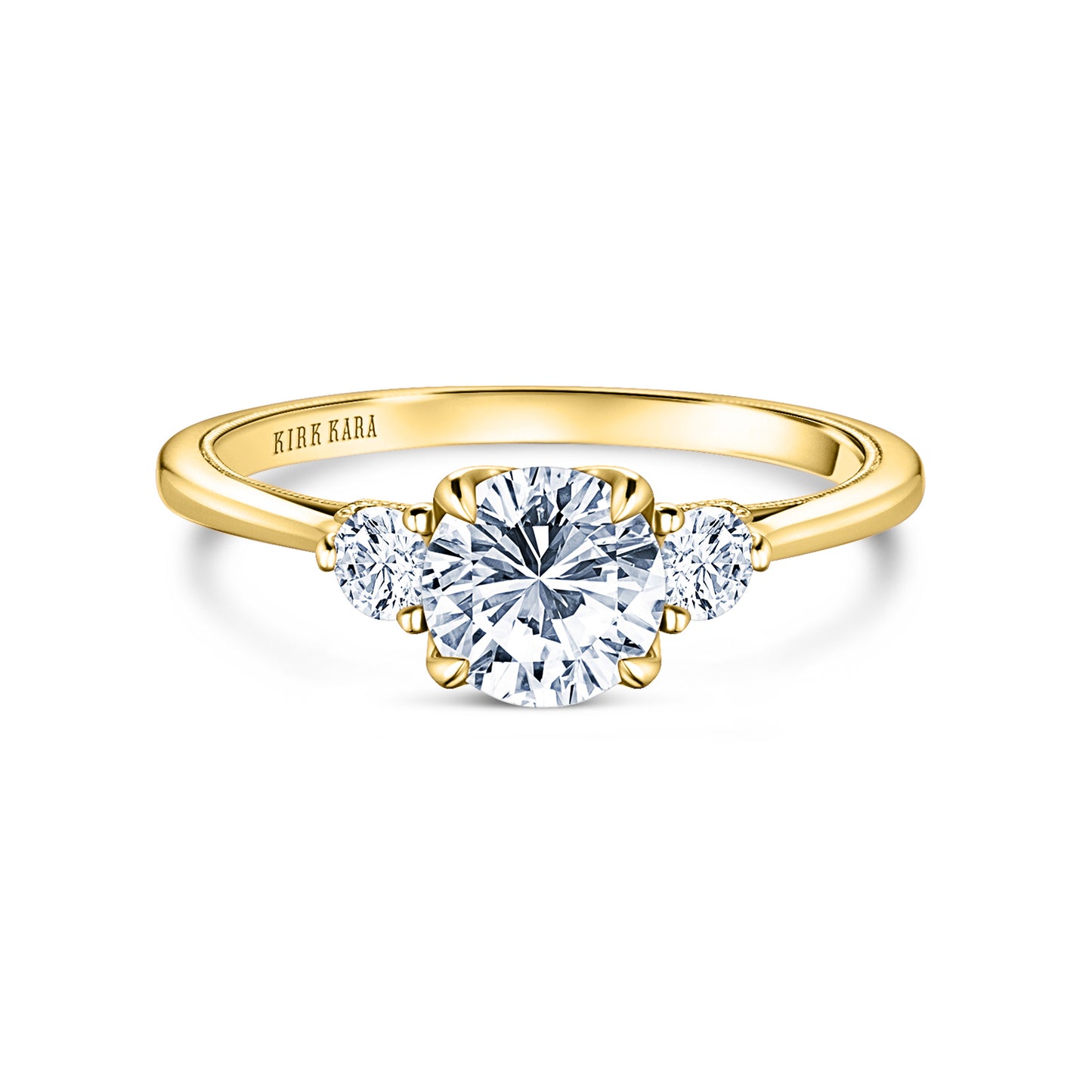 Three Stone Round Side Stone Diamond Engagement Ring