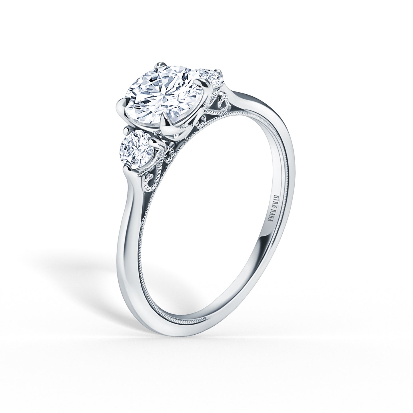 Three Stone Round Side Stone Diamond Engagement Ring