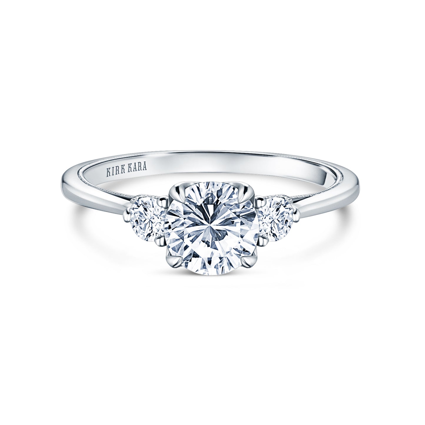 Three Stone Round Side Stone Diamond Engagement Ring