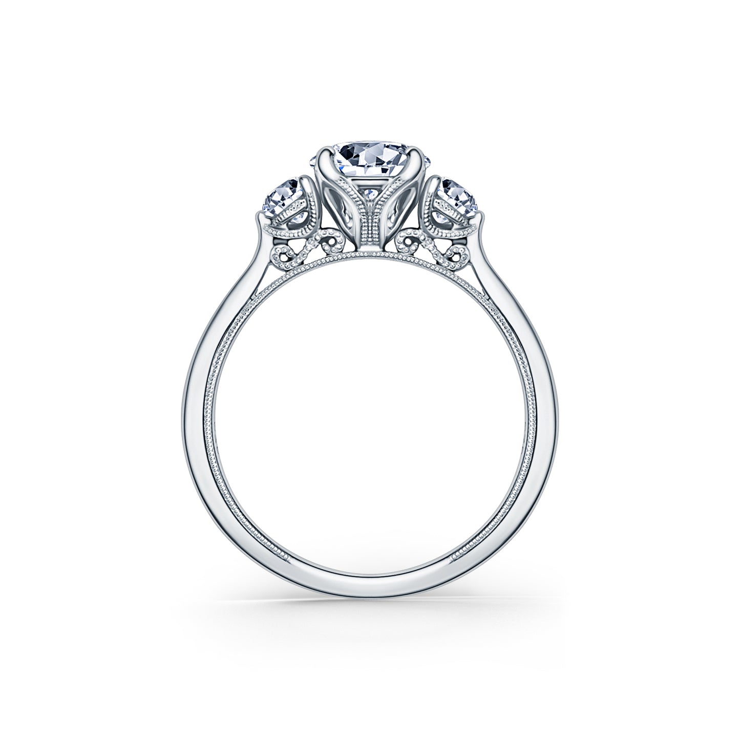 Three Stone Round Side Stone Diamond Engagement Ring