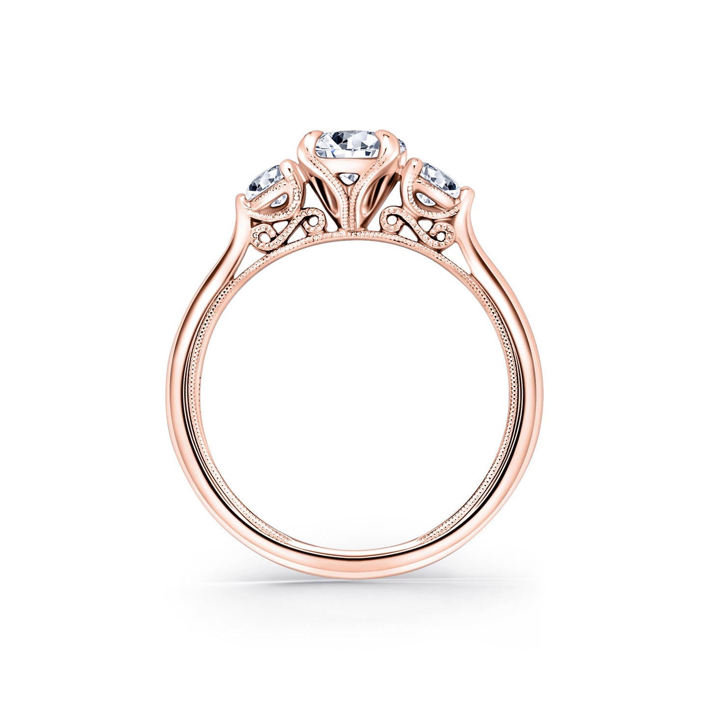 Three Stone Round Side Stone Diamond Engagement Ring