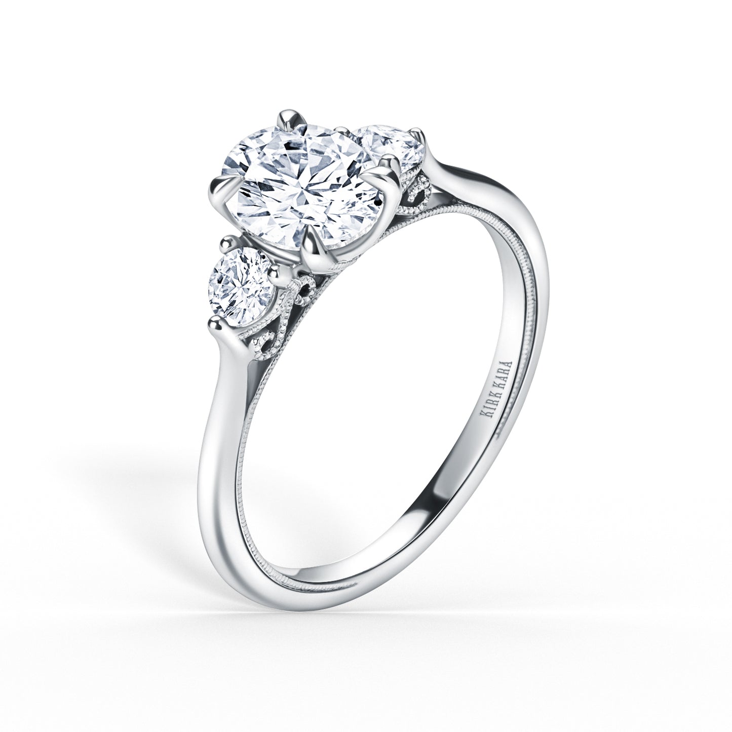 Three Stone Round Side Stone Diamond Engagement Ring