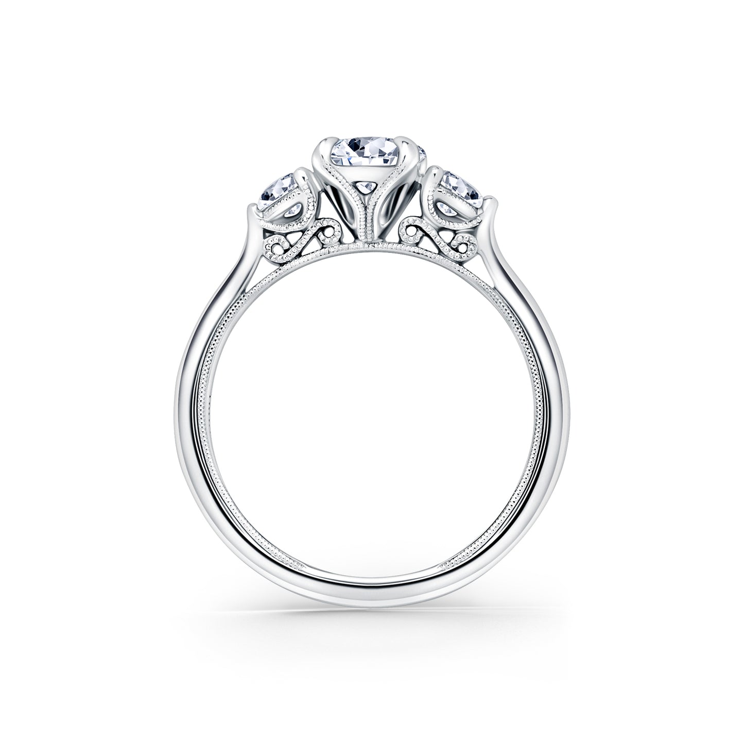 Three Stone Round Side Stone Diamond Engagement Ring