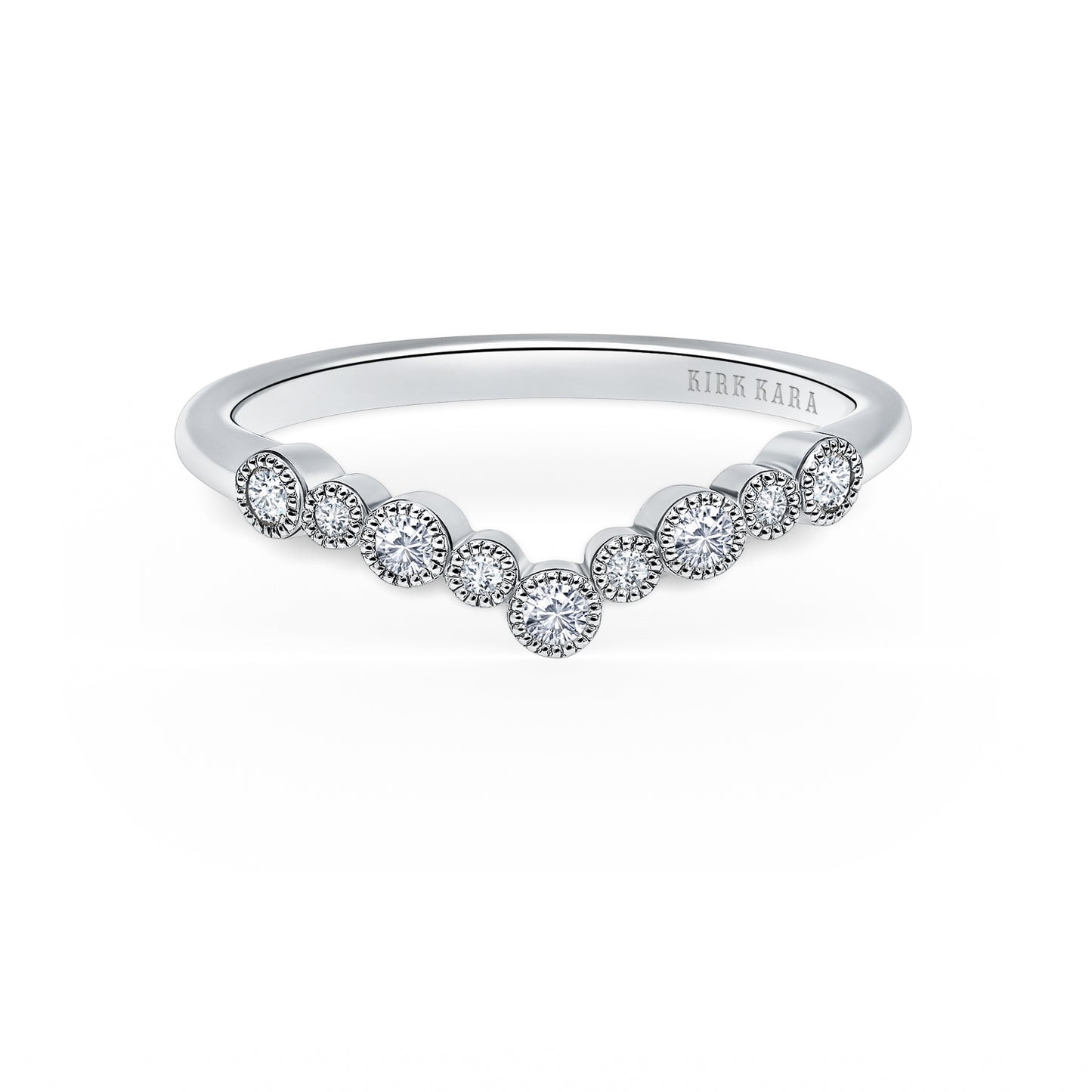 Bubble Milgrain Diamond V Wedding Band