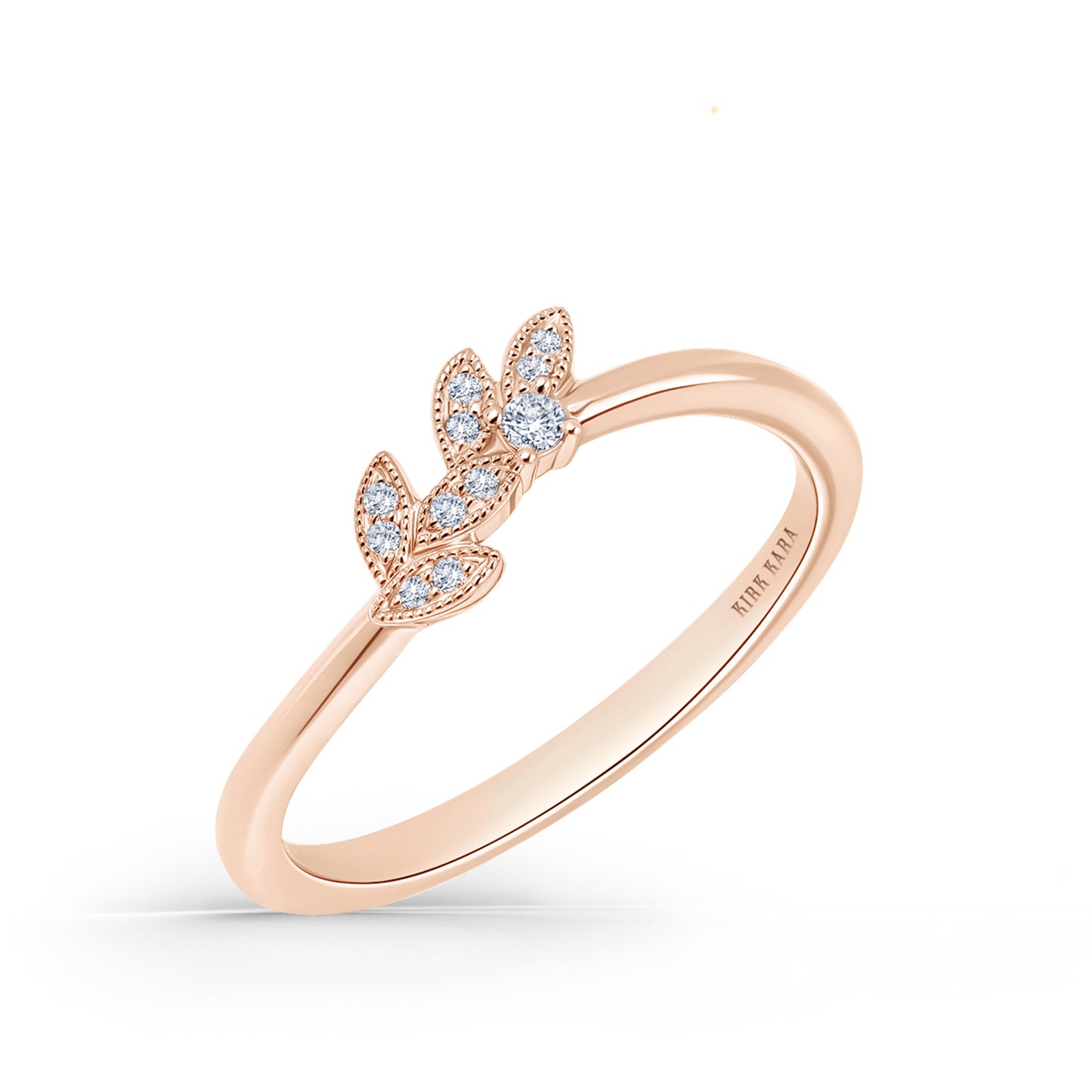 Boho Leaf Contoured Pavé Diamond Wedding Band