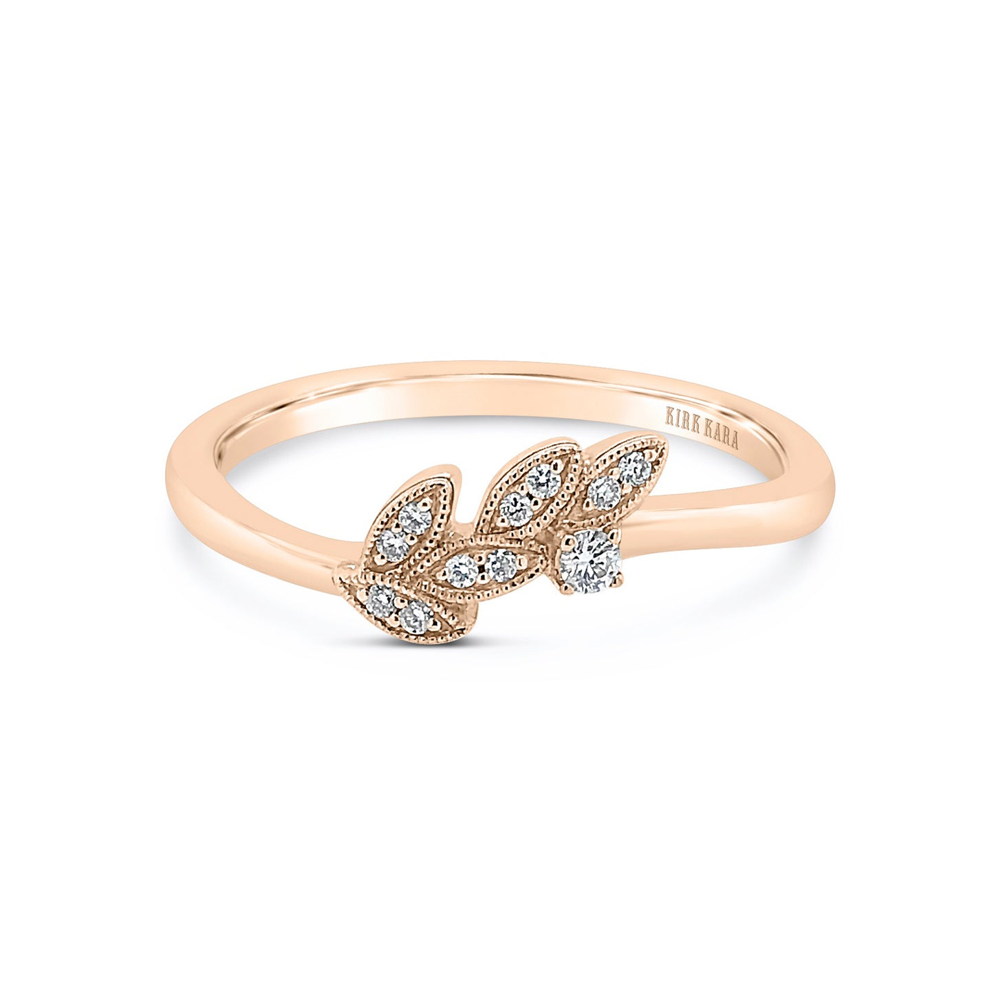 Boho Leaf Contoured Pavé Diamond Wedding Band