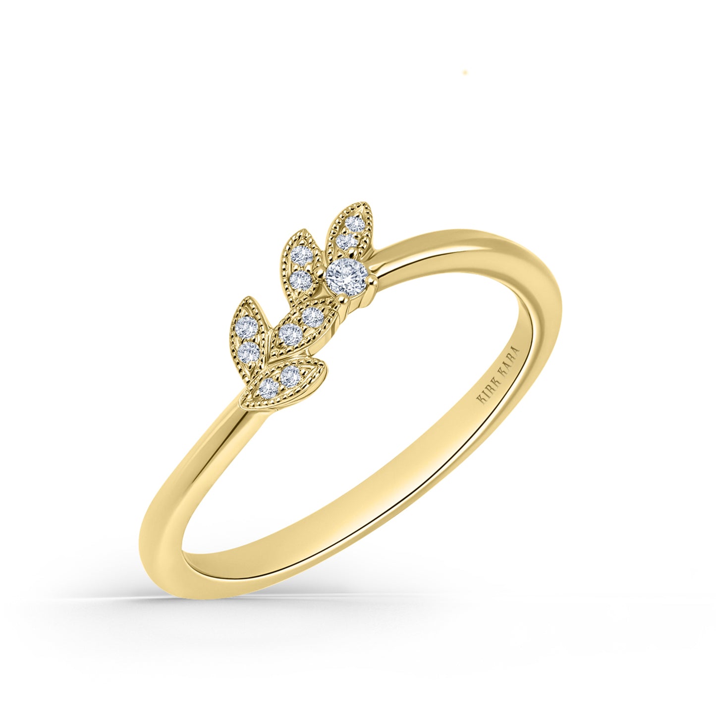 Boho Leaf Contoured Pavé Diamond Wedding Band
