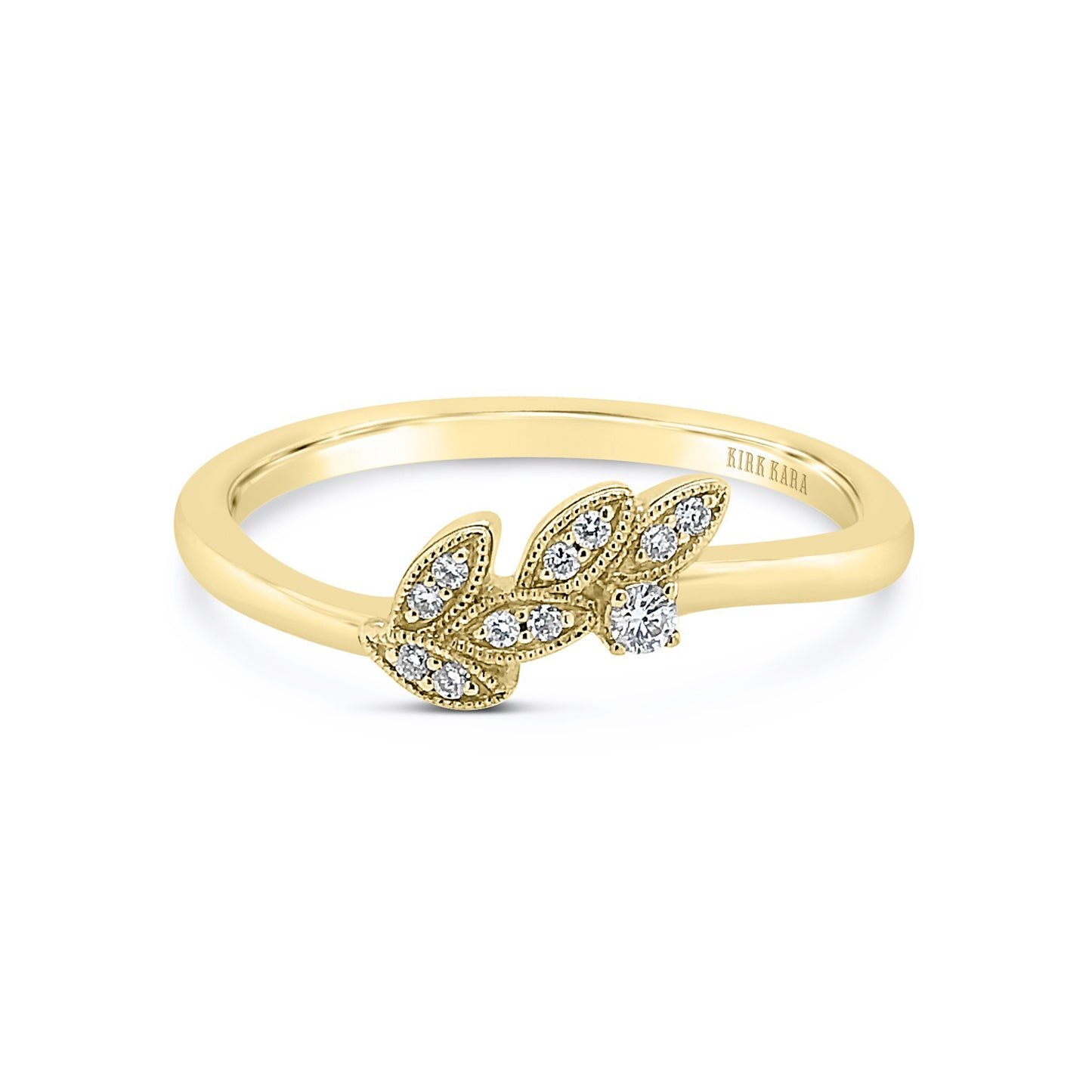 Boho Leaf Contoured Pavé Diamond Wedding Band