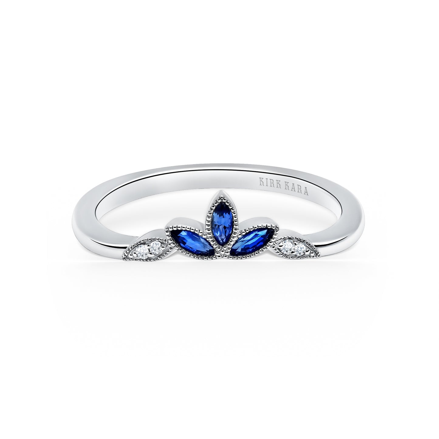 Floral Boho Blue Sapphire Diamond Wedding Band
