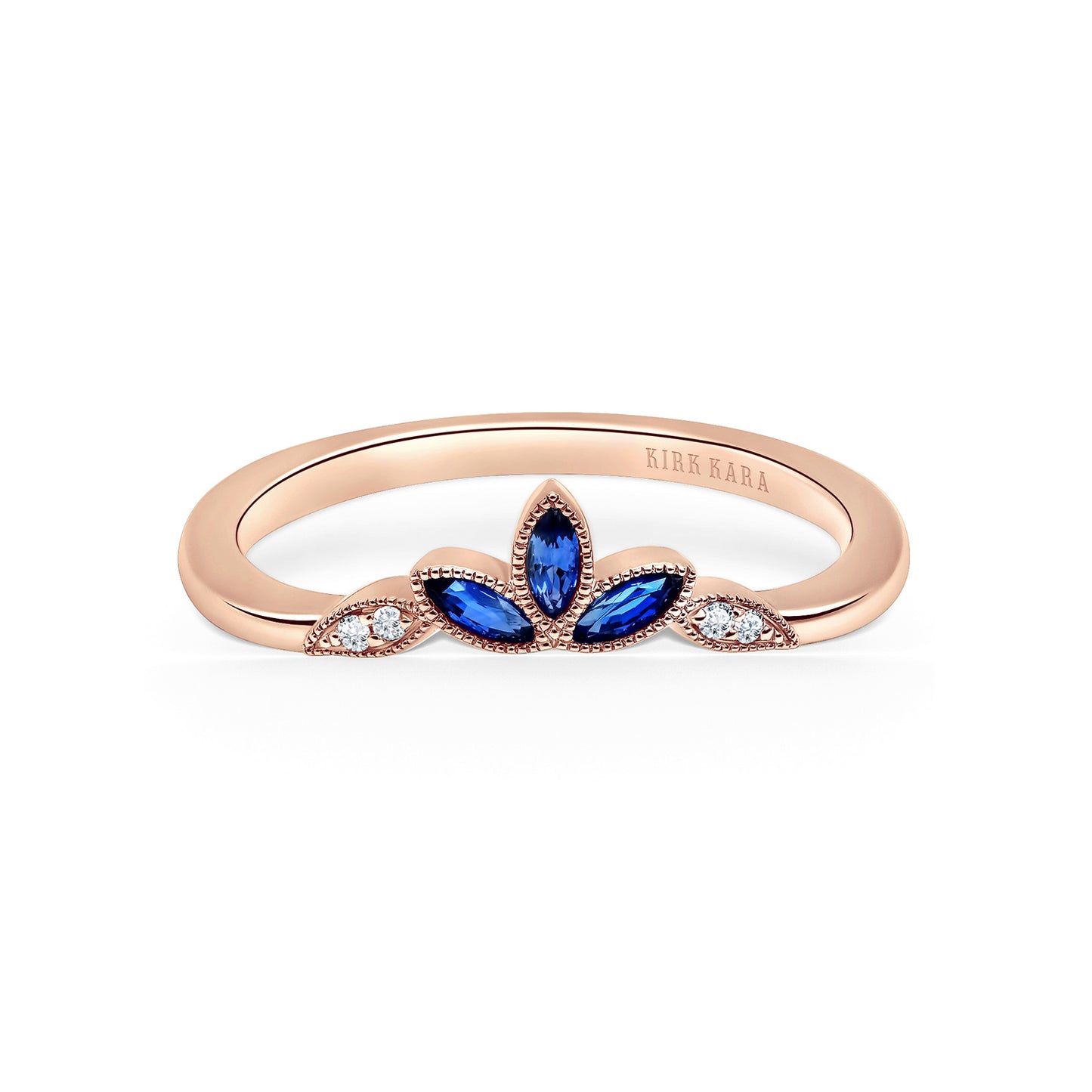 Floral Boho Blue Sapphire Diamond Wedding Band