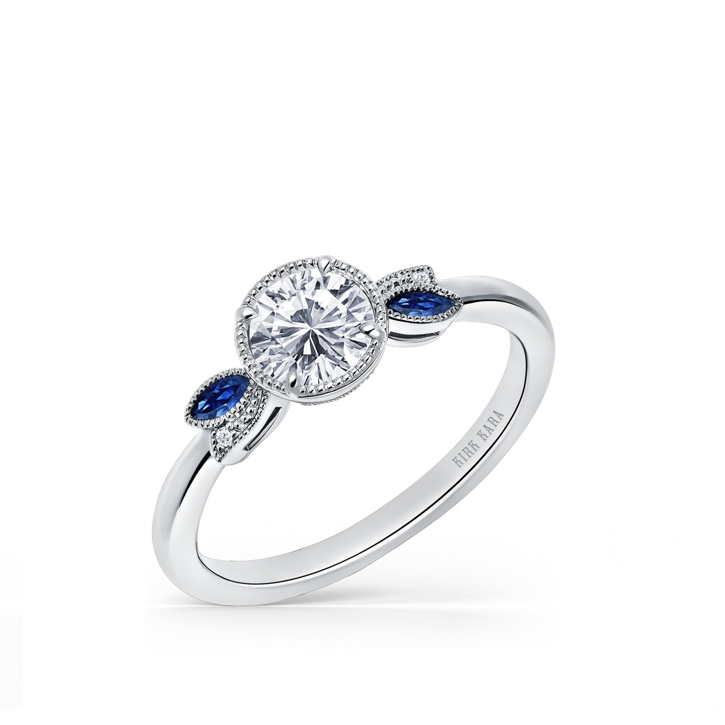 Floral Leaf Blue Sapphire Diamond Engagement Ring