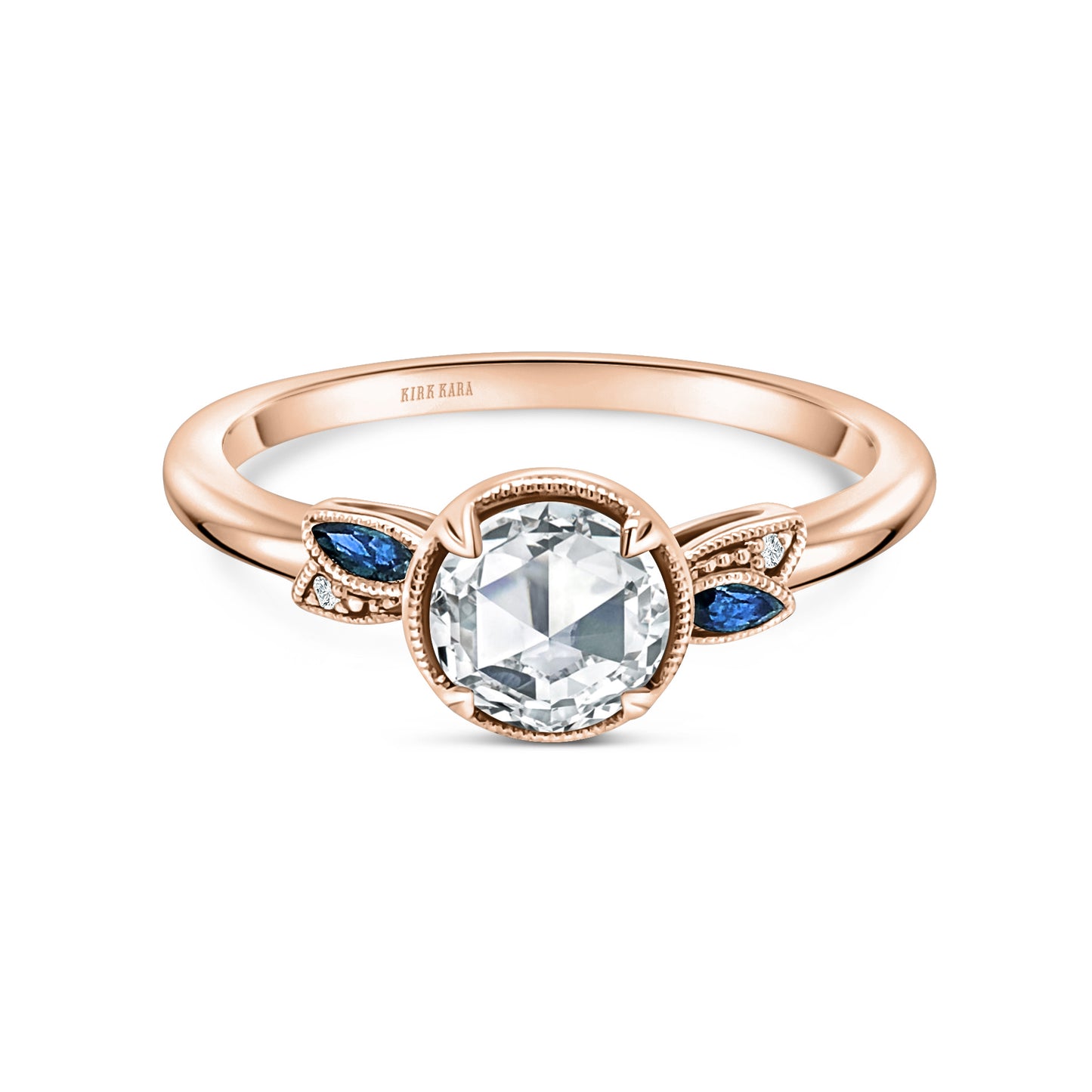 Floral Boho Blue Sapphire Rose Cut Diamond Engagement Ring