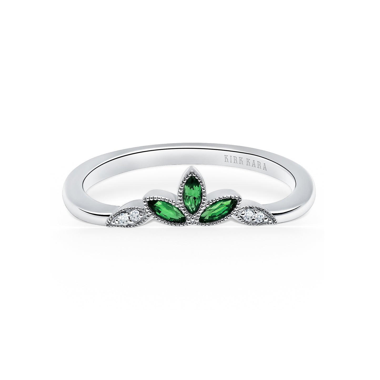 Floral Boho Tsavorite Diamond Wedding Band