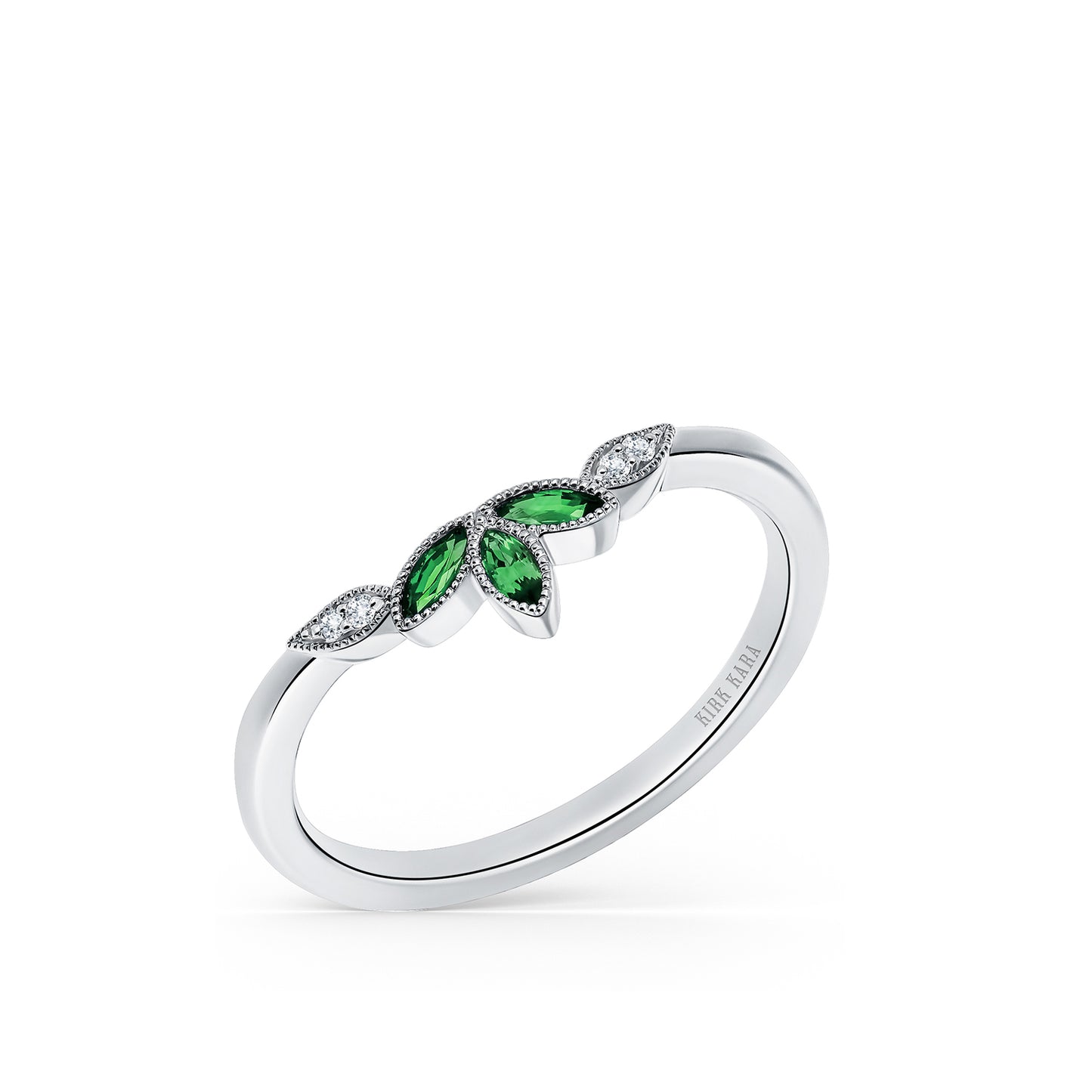 Floral Boho Tsavorite Diamond Wedding Band