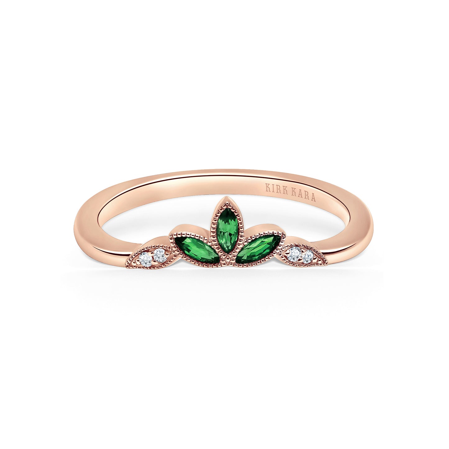 Floral Boho Tsavorite Diamond Wedding Band