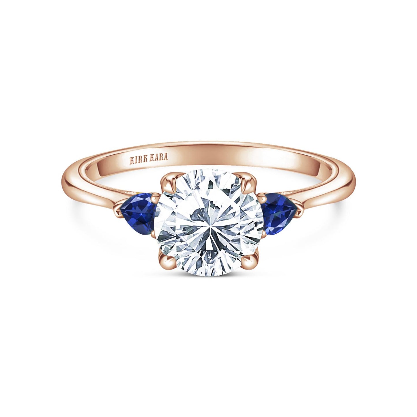 Three Stone Blue Sapphire Pear Side Stone Engagement Ring