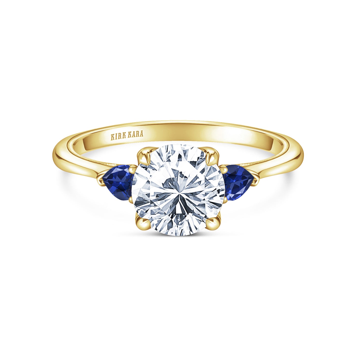 Three Stone Blue Sapphire Pear Side Stone Engagement Ring