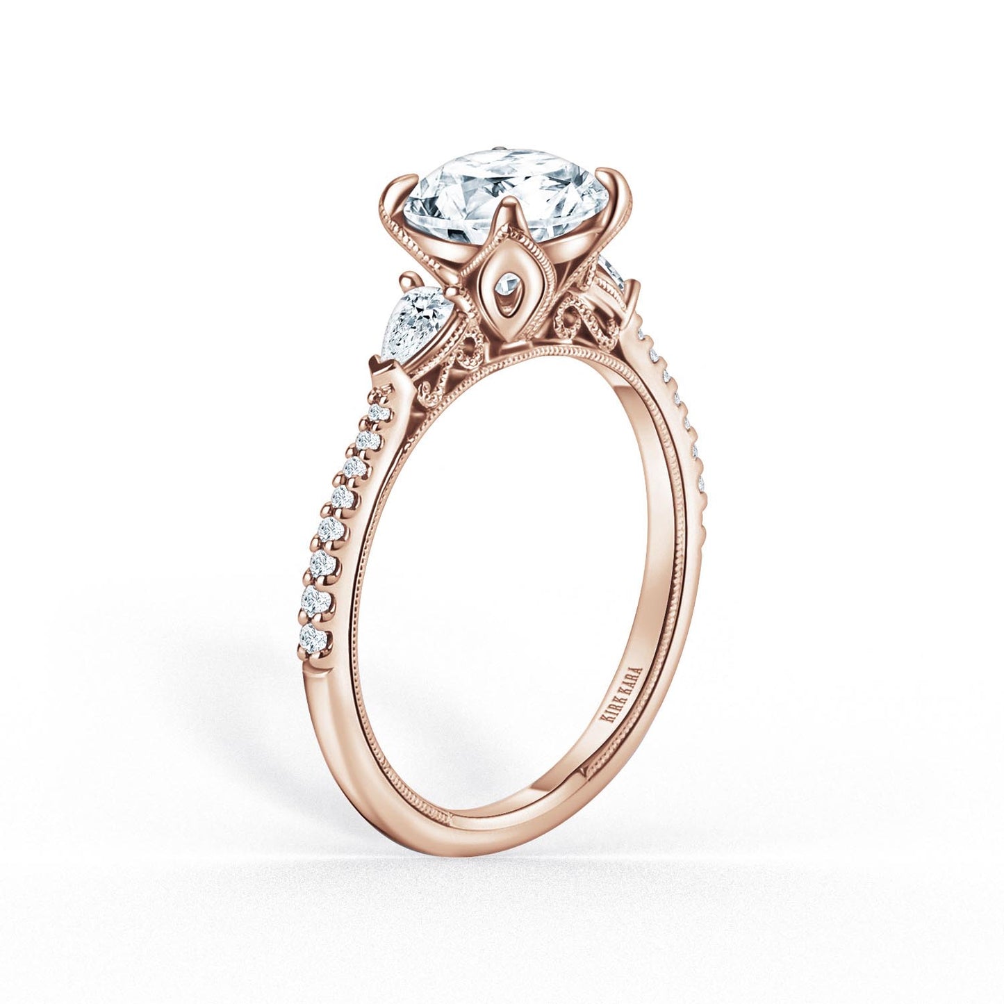 Three Stone Pear Side Stone Diamond Engagement Ring