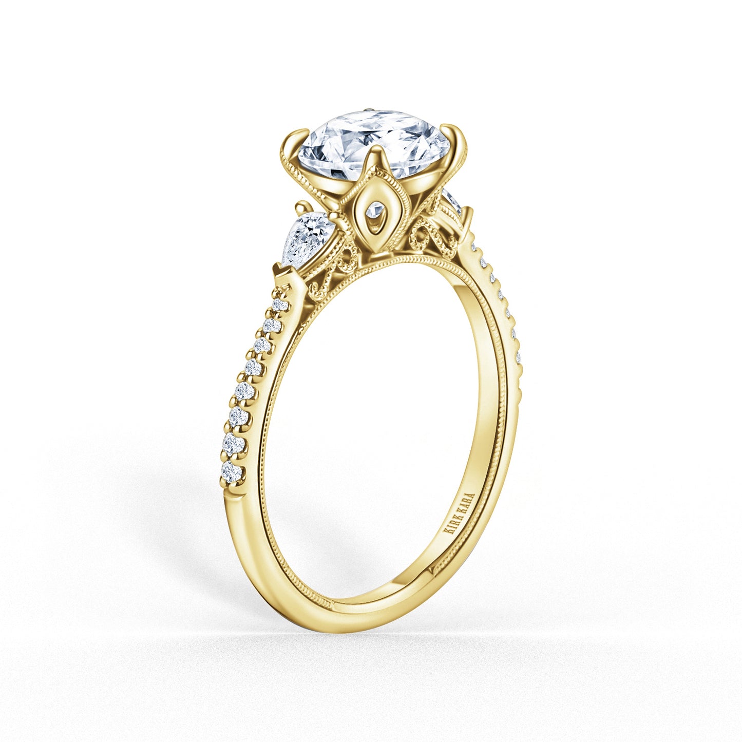 Three Stone Pear Side Stone Diamond Engagement Ring