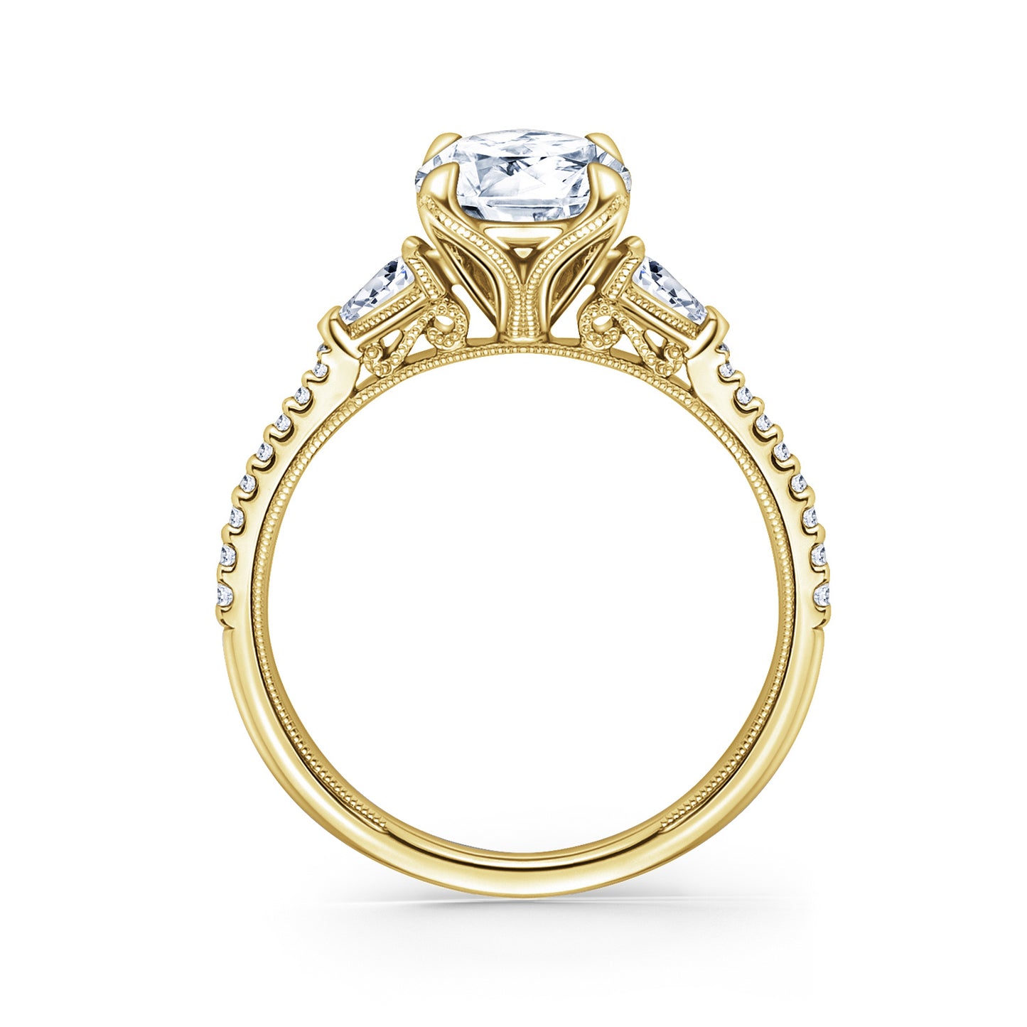 Three Stone Pear Side Stone Diamond Engagement Ring
