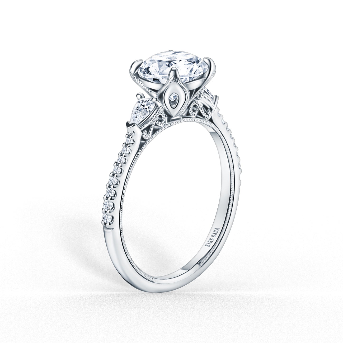 Three Stone Pear Side Stone Diamond Engagement Ring