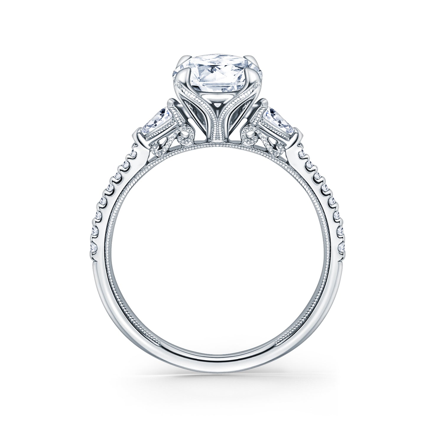 Three Stone Pear Side Stone Diamond Engagement Ring