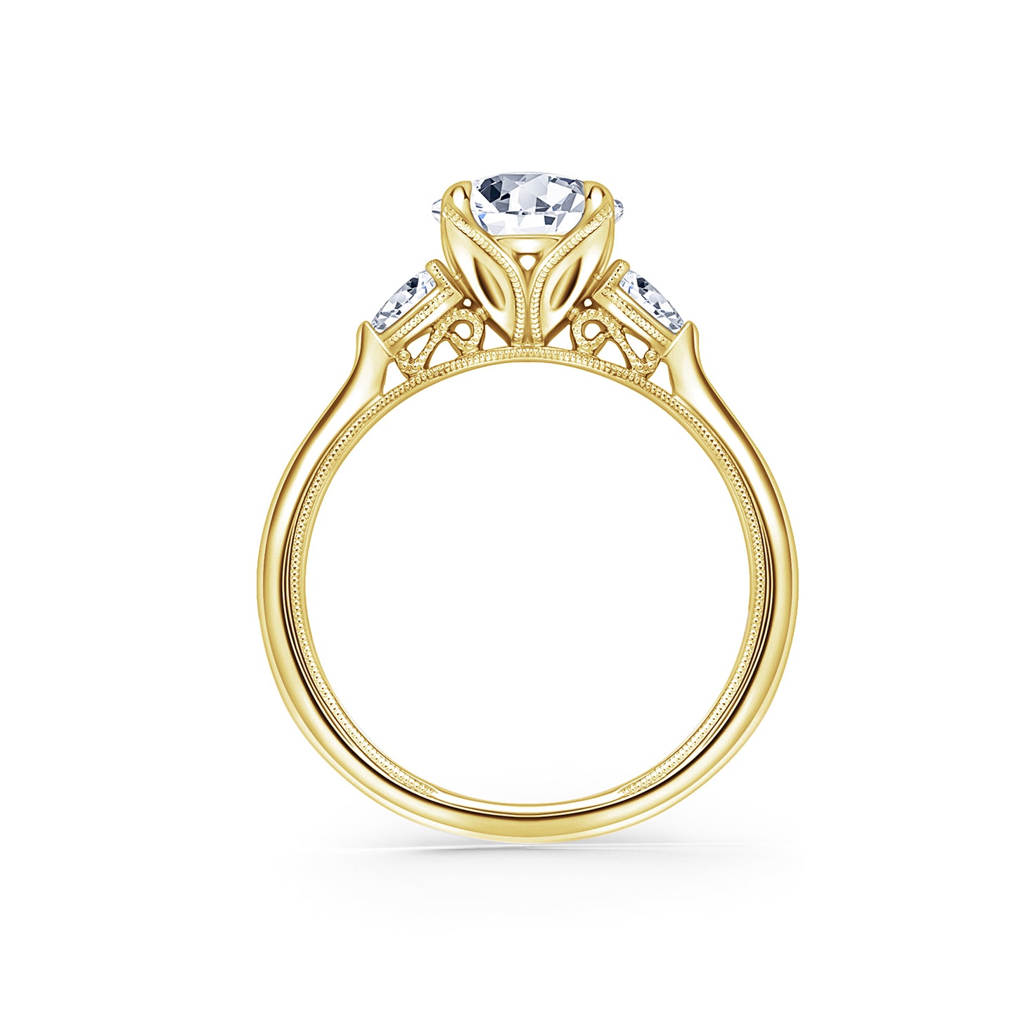 Three Stone Pear Side Stone Diamond Engagement Ring