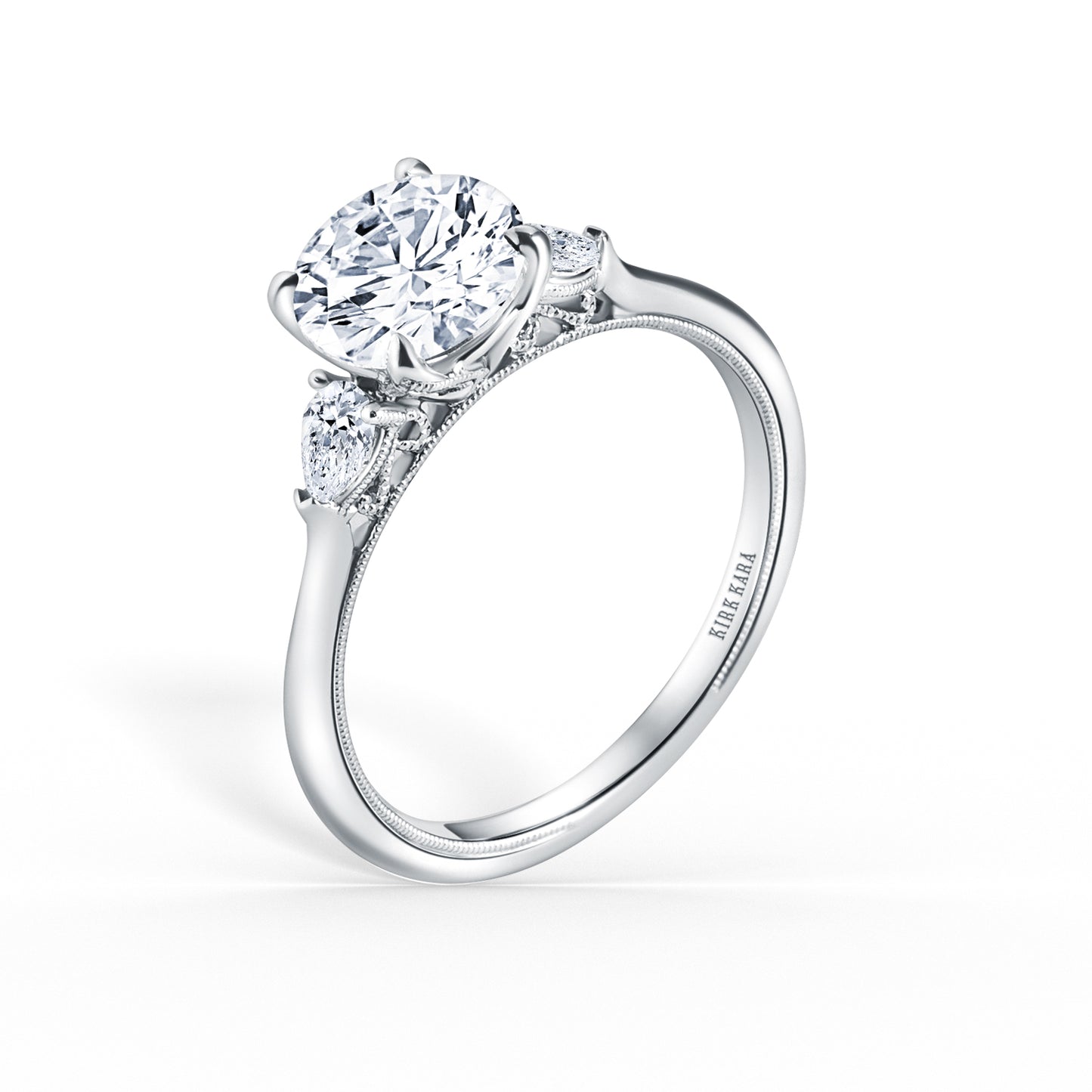 Three Stone Pear Side Stone Diamond Engagement Ring