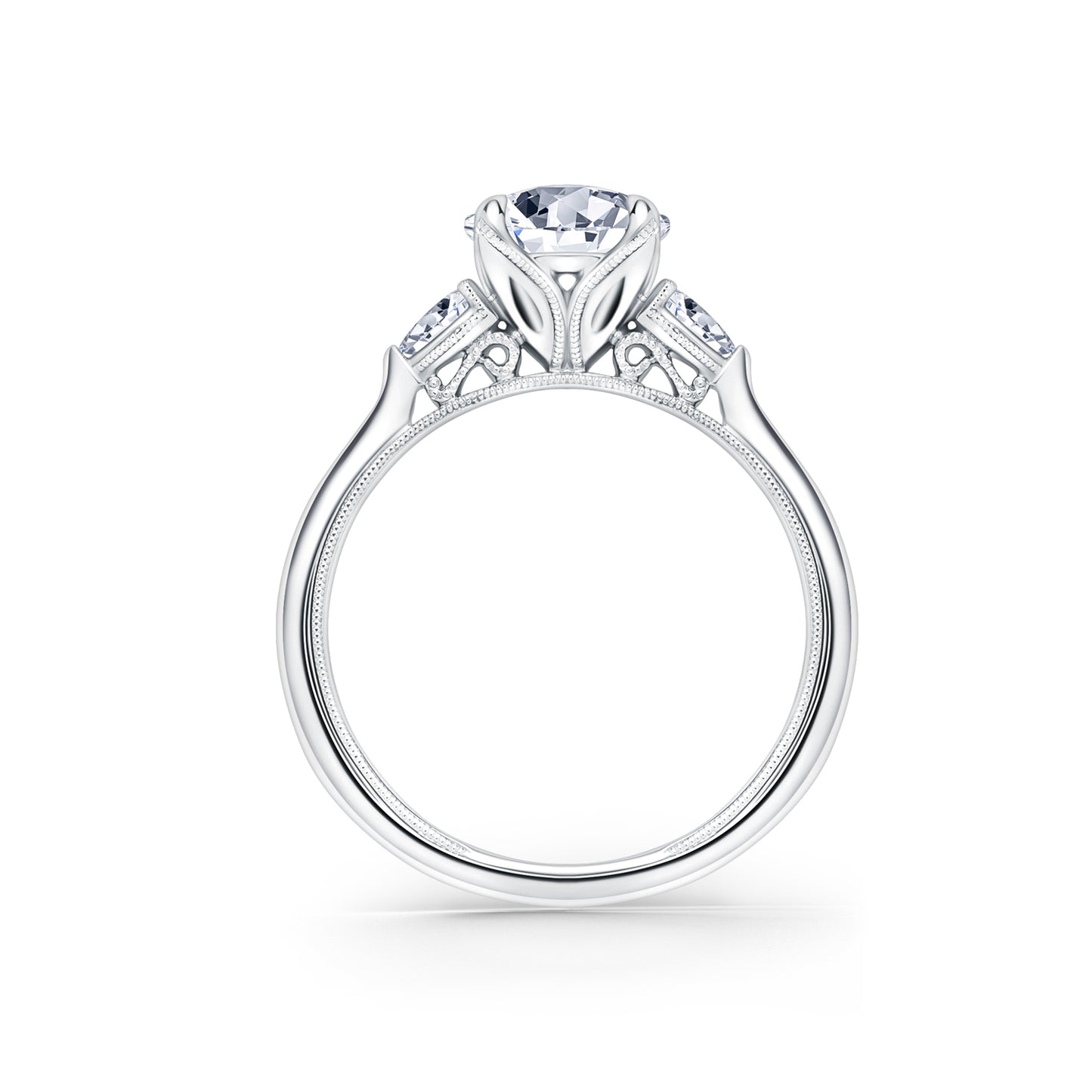 Three Stone Pear Side Stone Diamond Engagement Ring