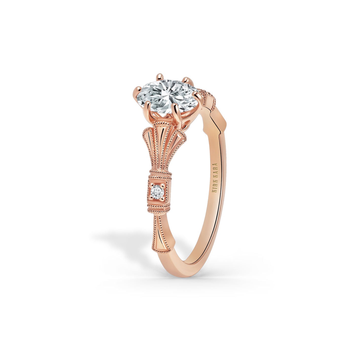 Three Leaf Diamond Accent Cathedral Engagement Ring