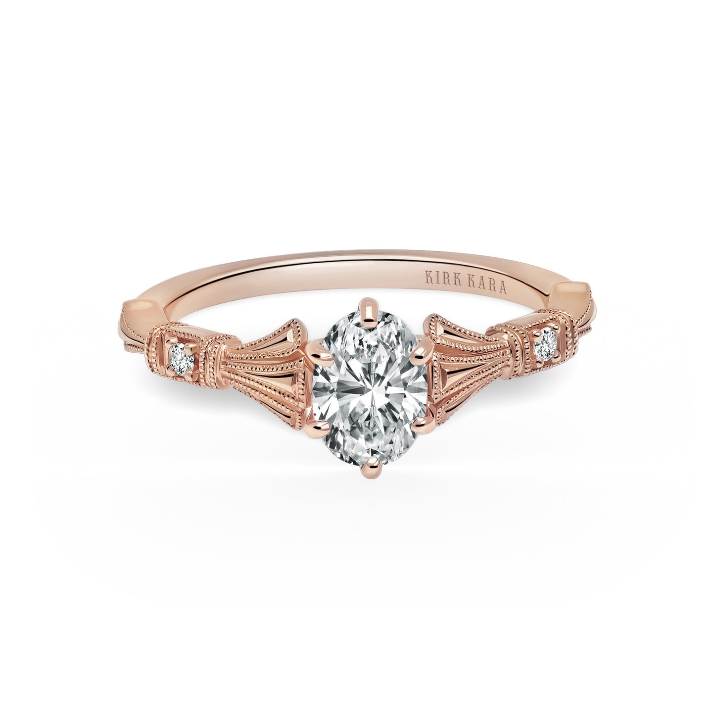 Three Leaf Diamond Accent Cathedral Engagement Ring