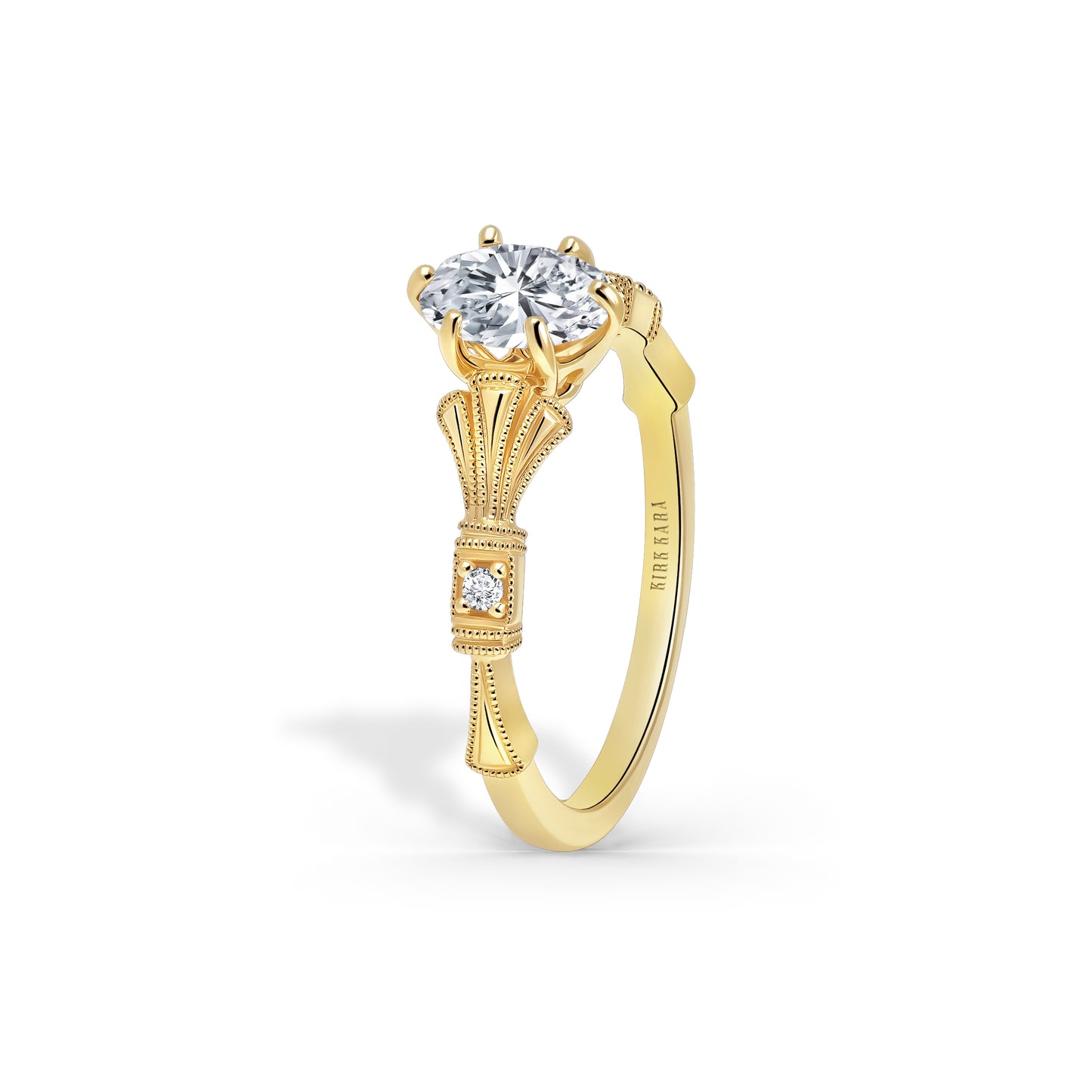 Three Leaf Diamond Accent Cathedral Engagement Ring