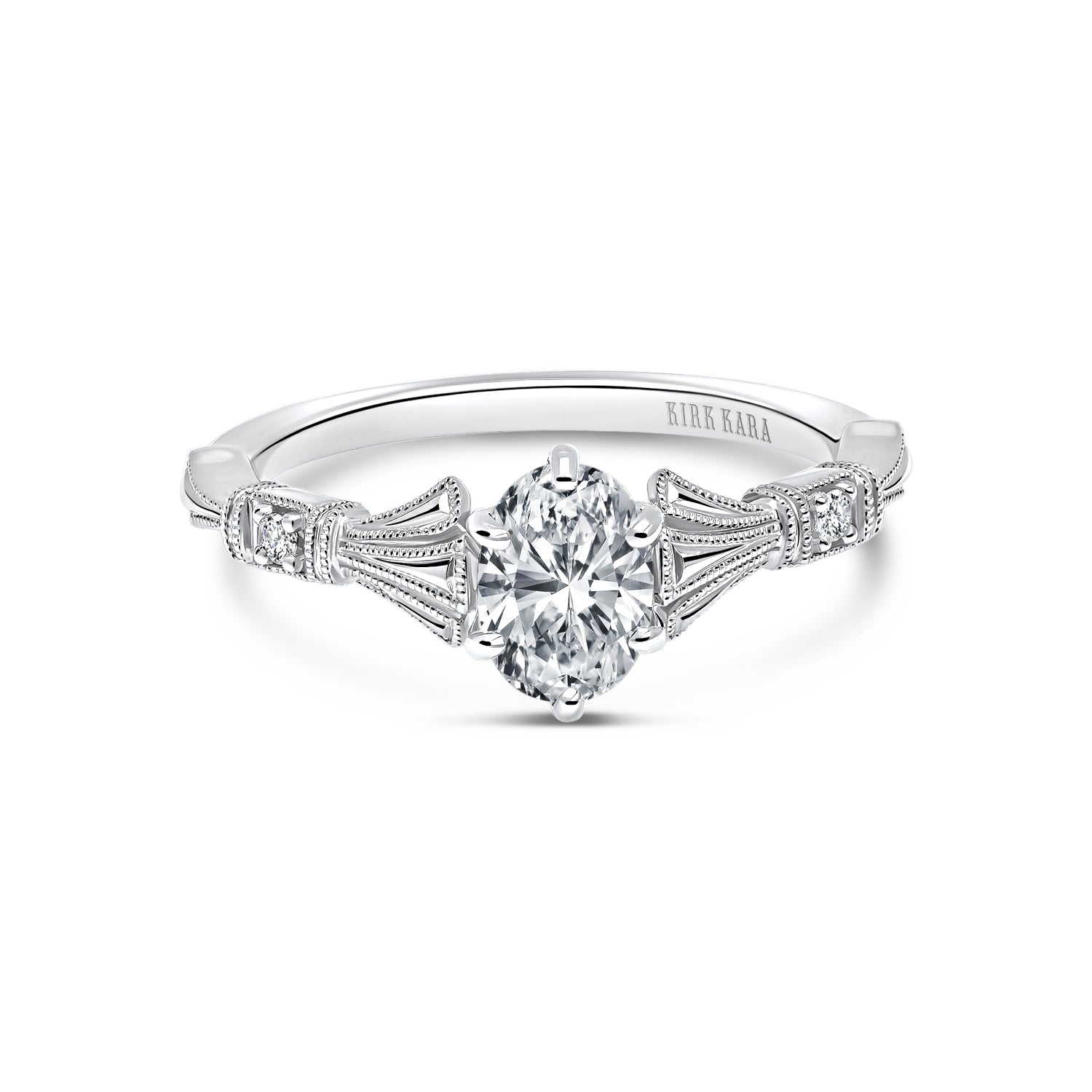 Three Leaf Diamond Accent Cathedral Engagement Ring