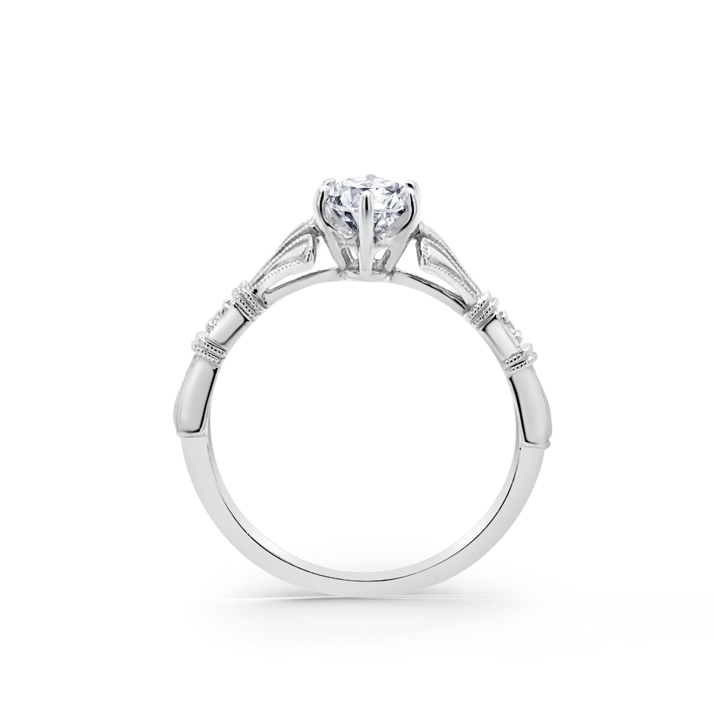Three Leaf Diamond Accent Cathedral Engagement Ring